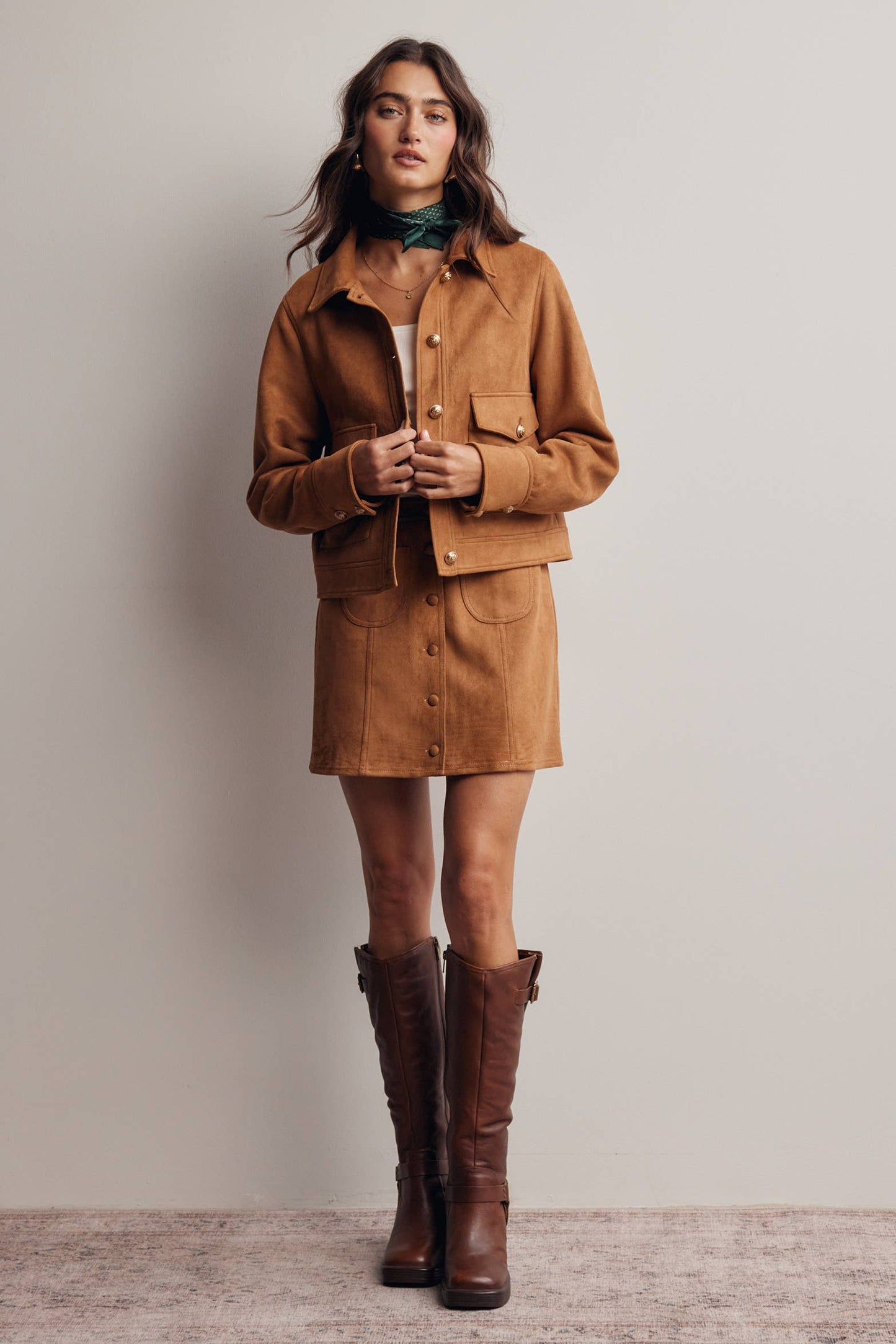 Lined Stretch Suede Utility Jacket FJ0014
