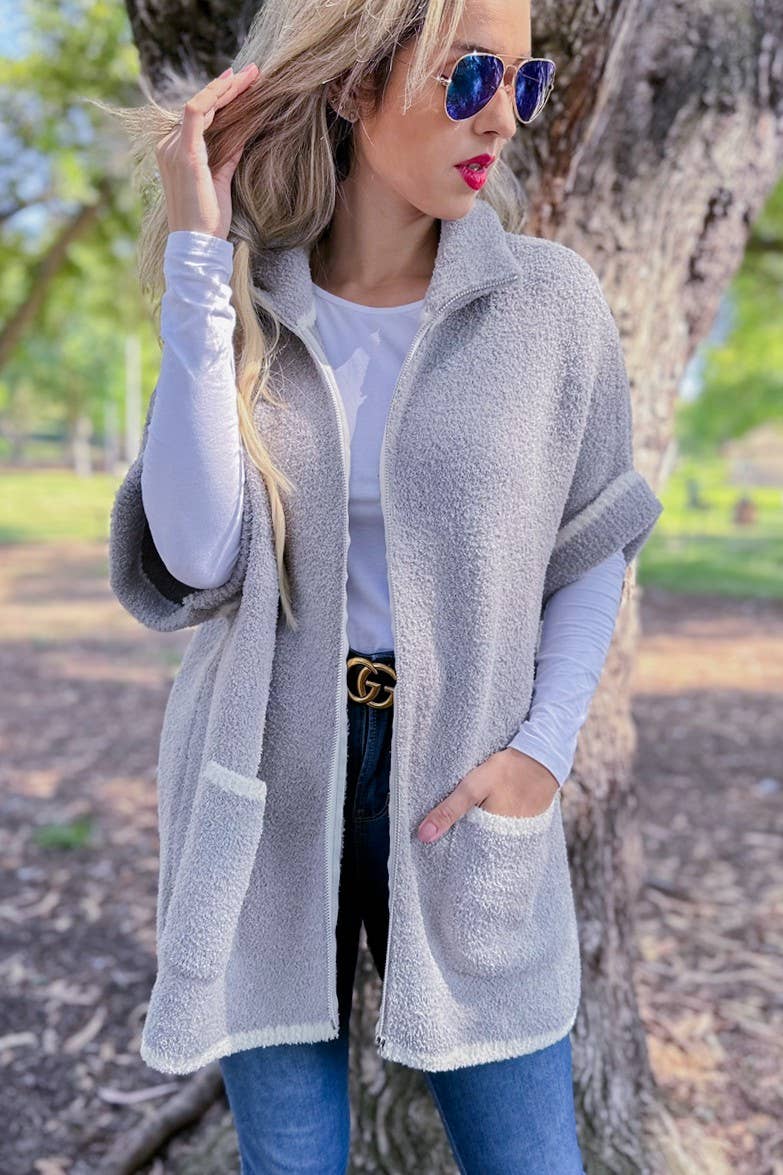 Zip-Up Knit Cardigan with Pockets