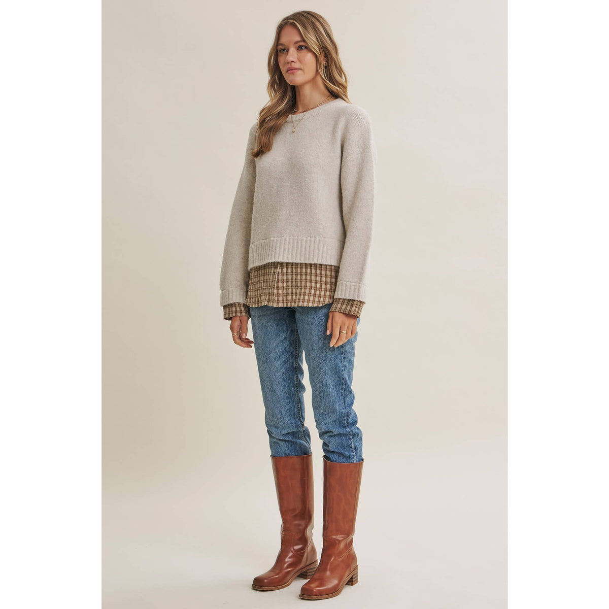 Country Road plaid hem sweater