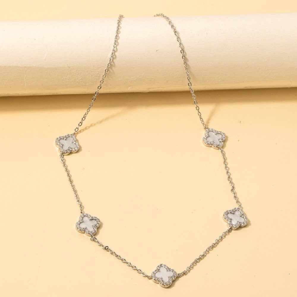 Cubic Zirconia Station Clover Chain Necklace