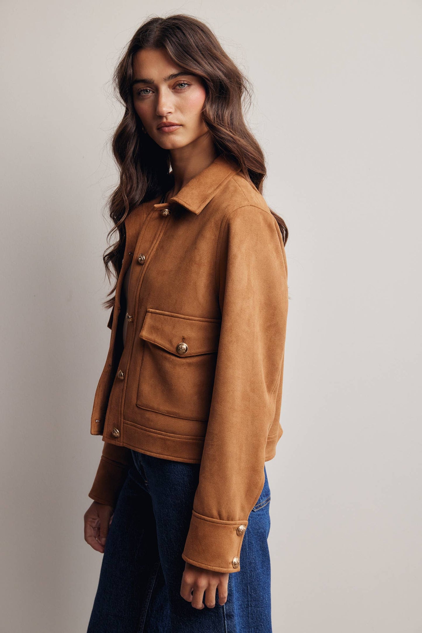 Lined Stretch Suede Utility Jacket FJ0014