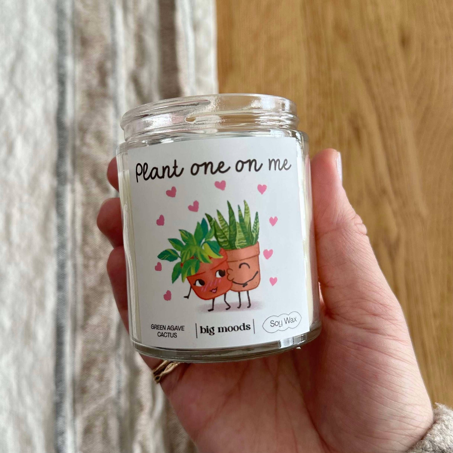 "Plant One On Me" Green Agave Cactus  - 5oz Soy Candle