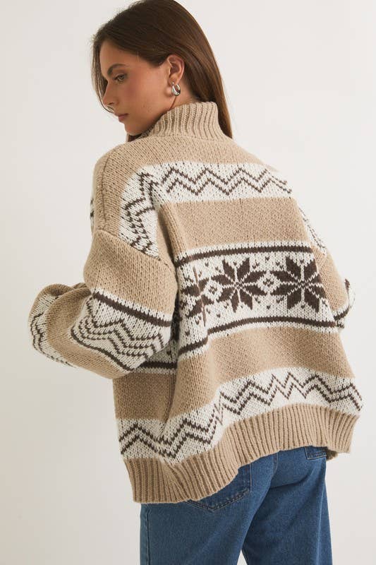 LONG SLEEVE COLLARED FAIR ISLE SWEATER JACKET