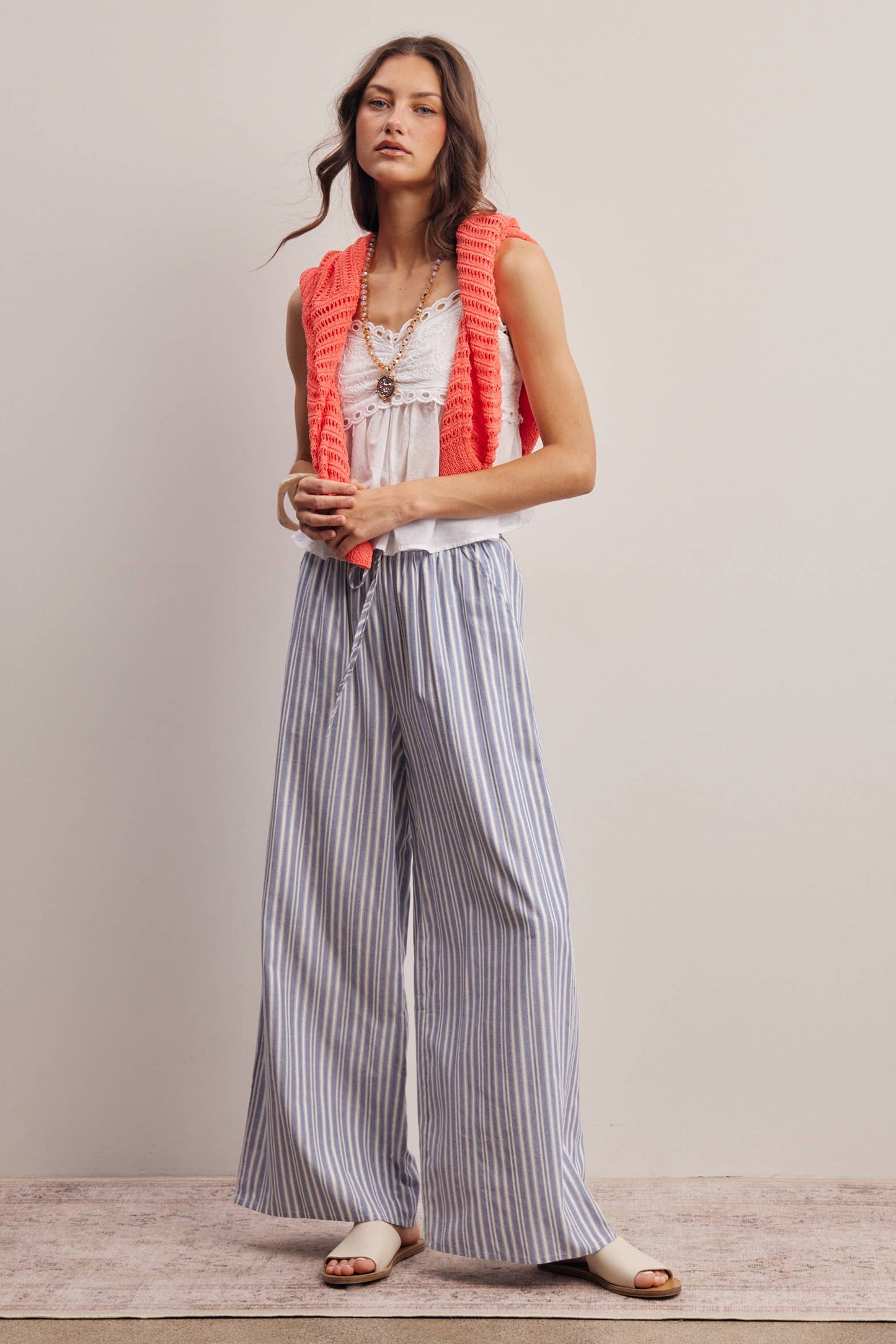 Striped Cotton Wide-Leg Pants
