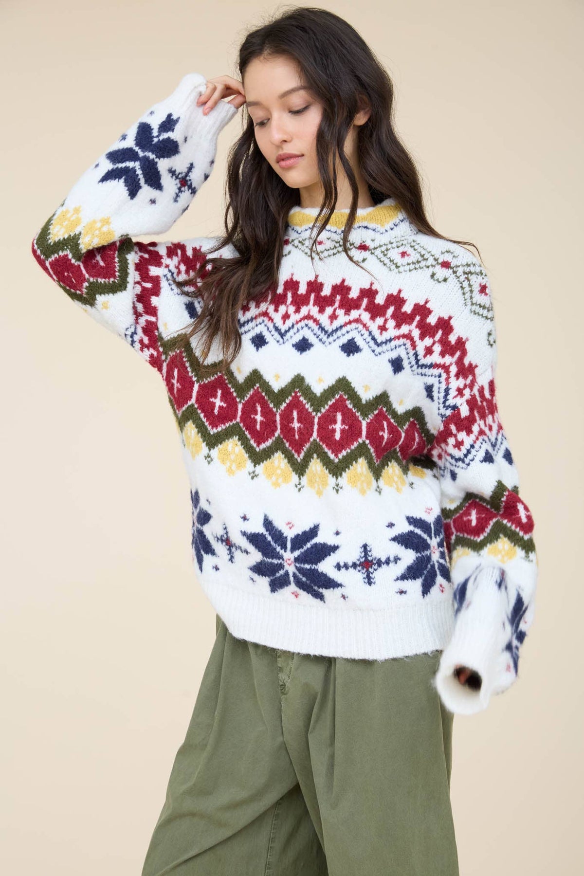 WINTER FAIR ISLE MOCK NECK KNIT SWEATER