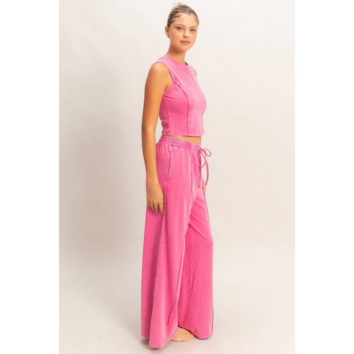 Mineral Washed Sleeveless Top & Wide Leg Pants Set