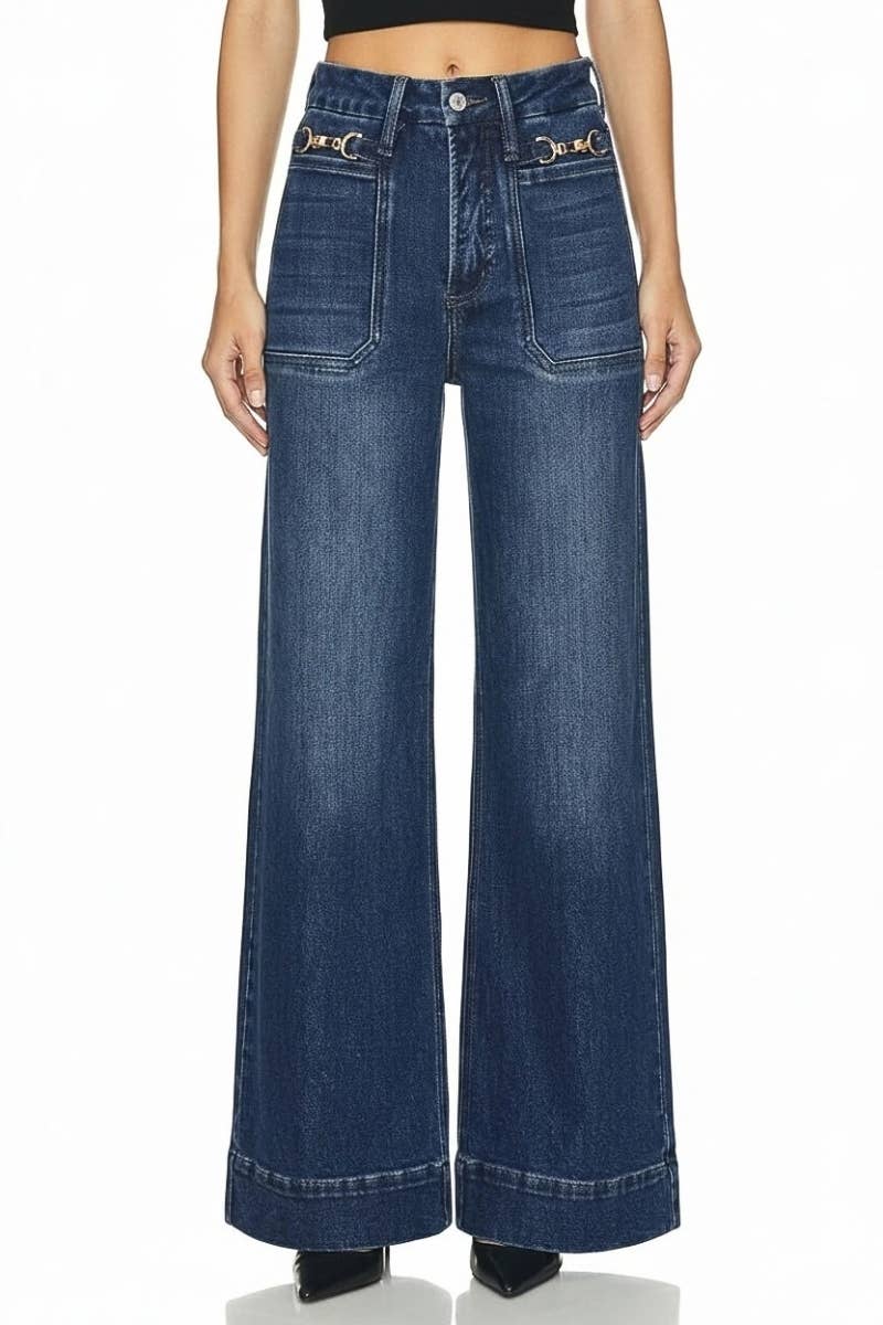 HIGH RISE TUMMY CONTROL METAL CHAIN PERFECT PALAZZO JEAN