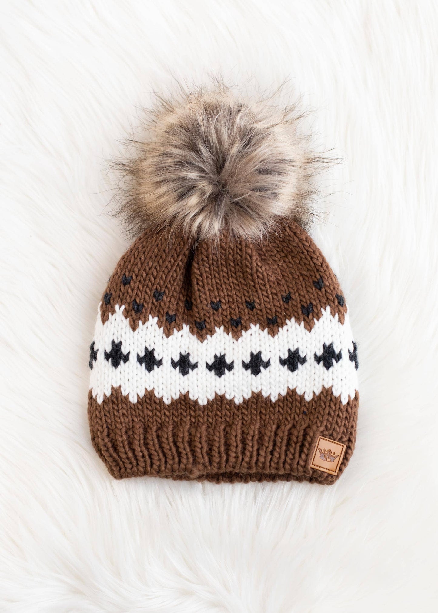 Light Brown Patterned Pom Hat