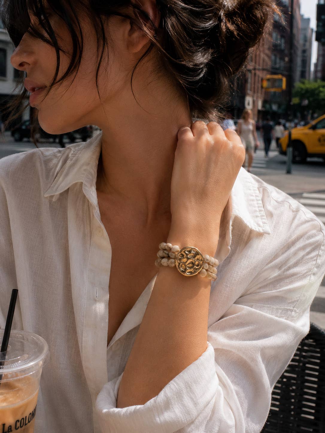 Organic Marbled Bead Layered Statement Bracelet