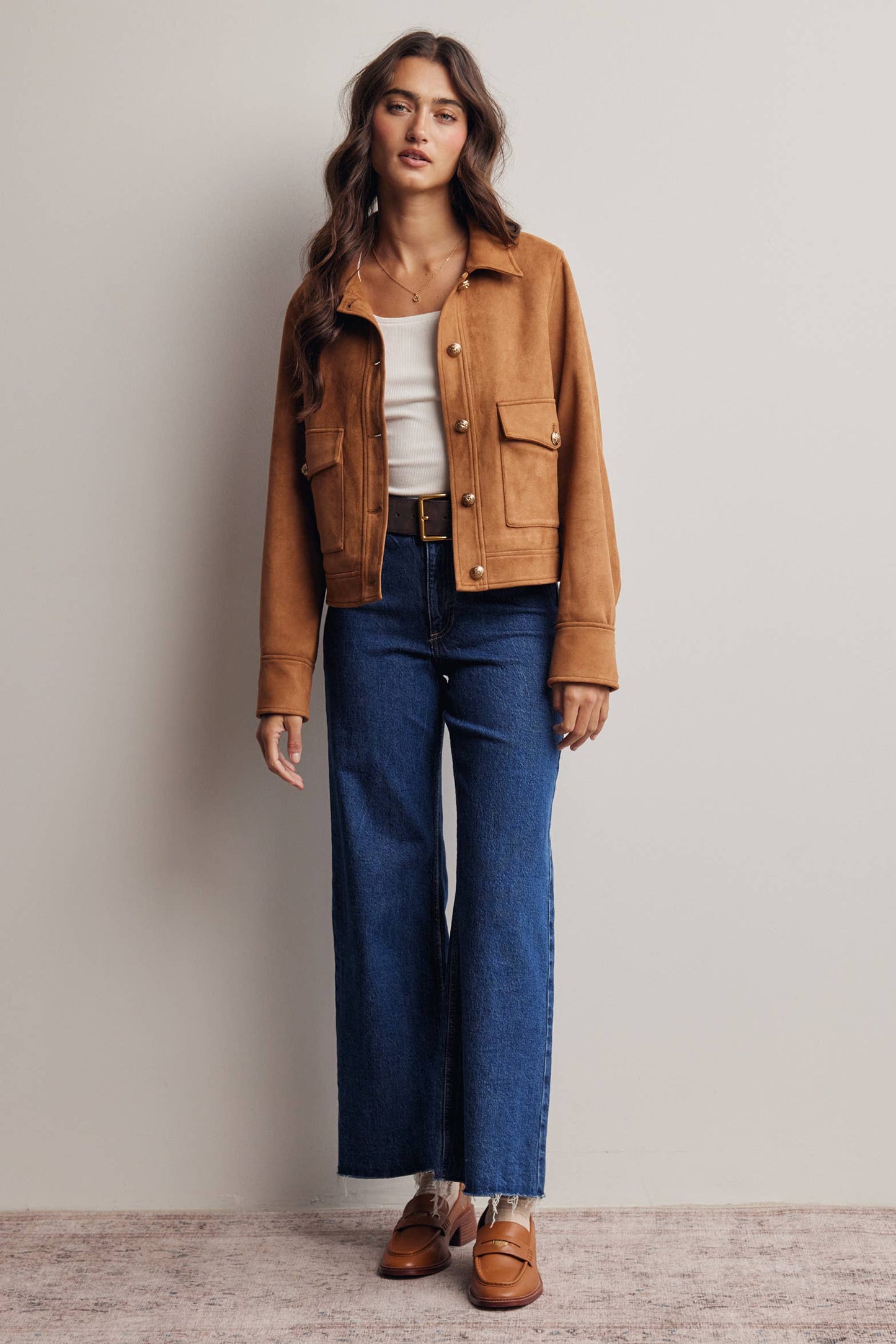 Lined Stretch Suede Utility Jacket FJ0014