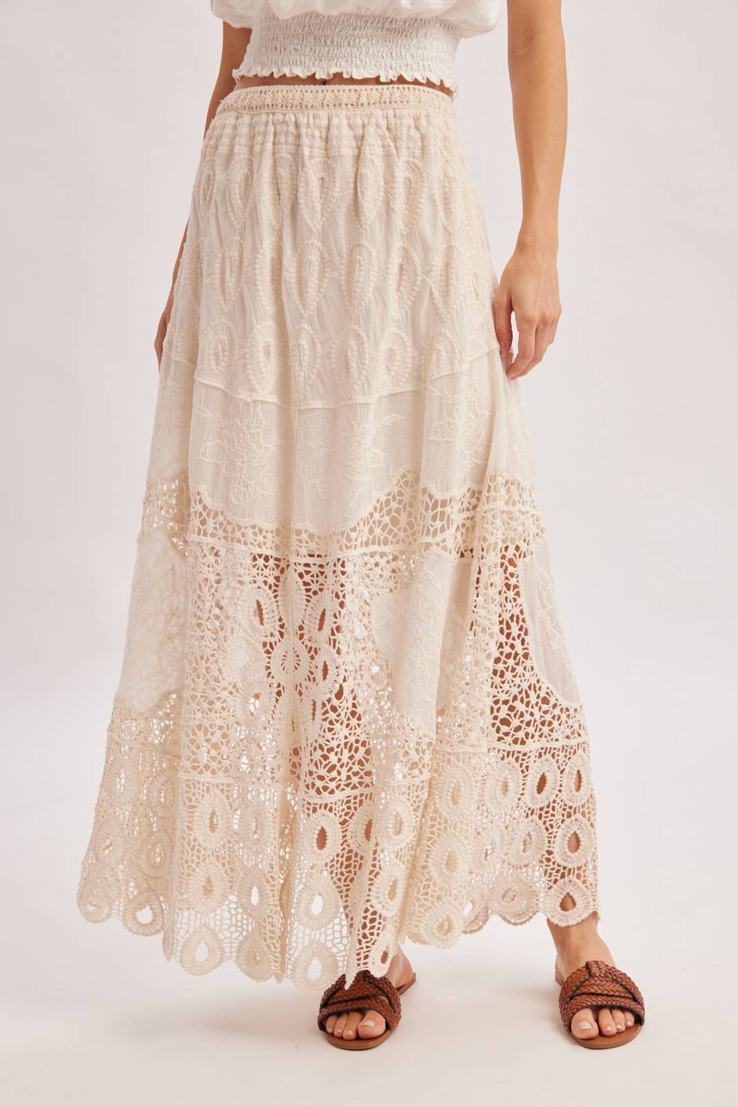 BOHO CROCHET MAXI SKIRT WITH LINING