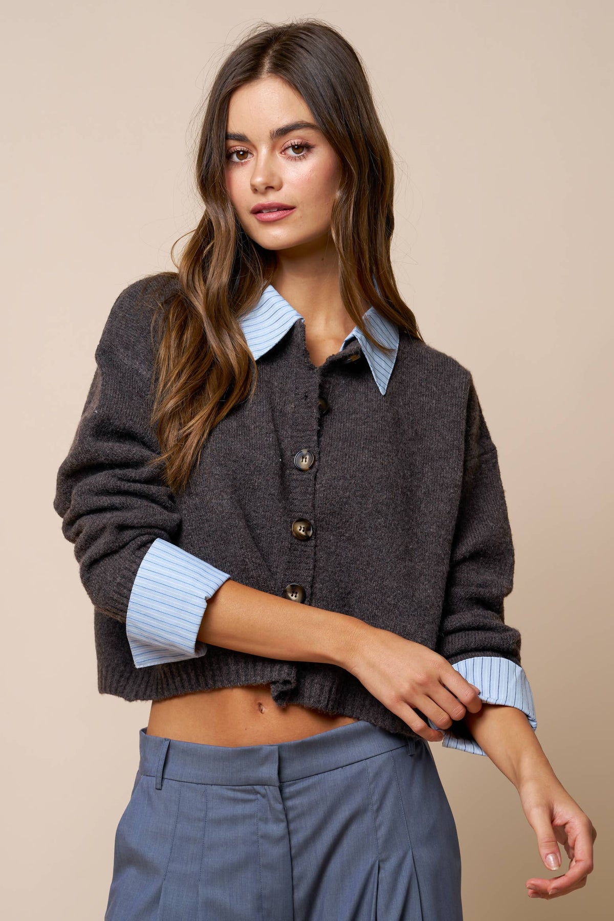 Stripe Trim Sweater Cardigan