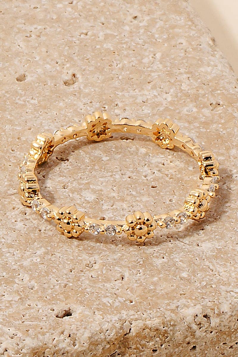 Metallic Flowers And Cz Studs Band Ring