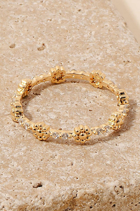 Metallic Flowers And Cz Studs Band Ring