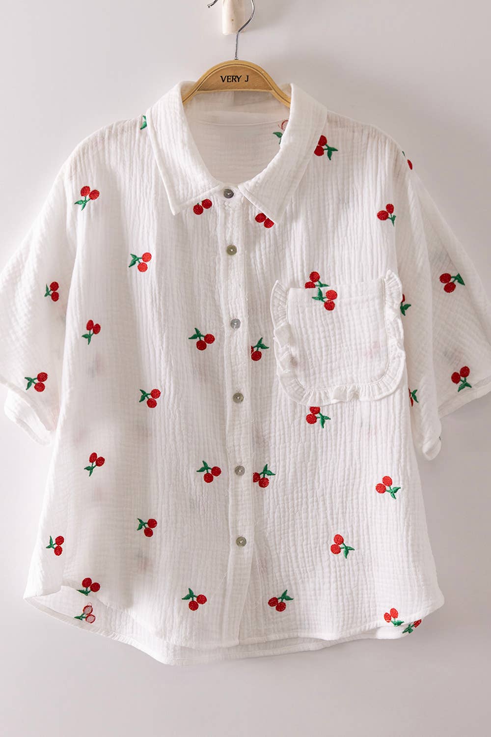 Fruit Embroidery Oversized Gauze Shirt Top