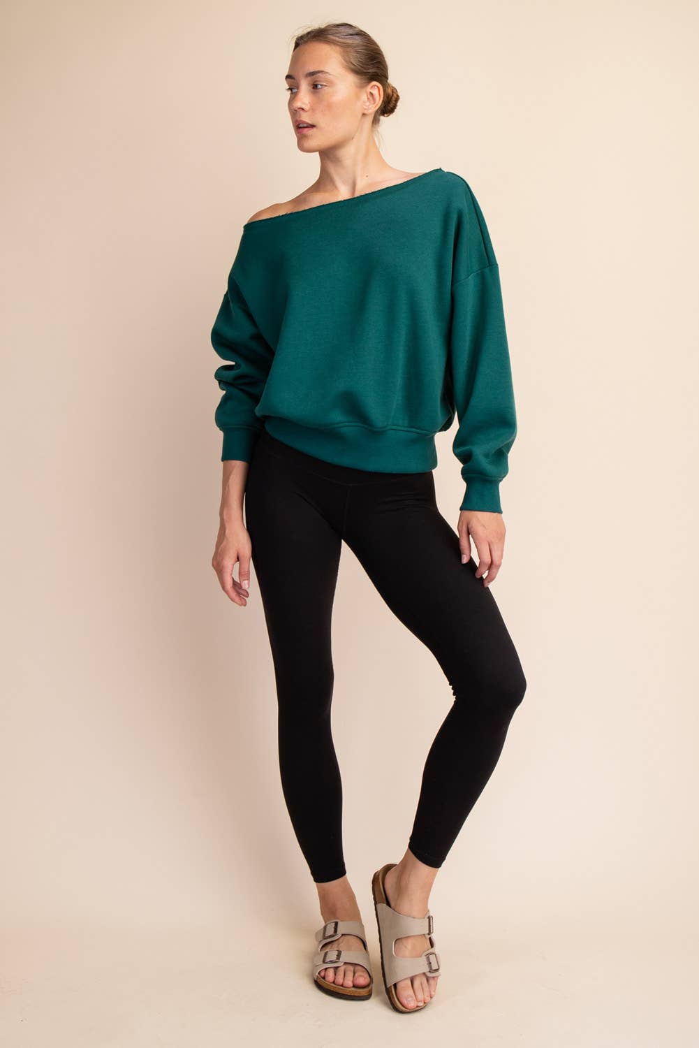 FRENCH TERRY FLEECE OFF SHOULDER TOP