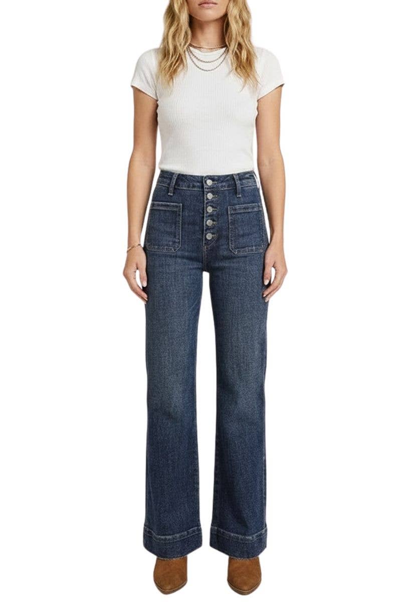 HIGH RISE TUMMY CONTROL PATCH POCKET HOLLY FLARE JEANS
