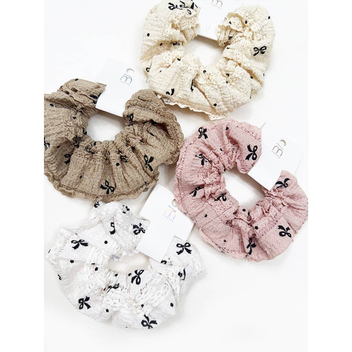Bow Printed Lace Mix Soft Scrunchie