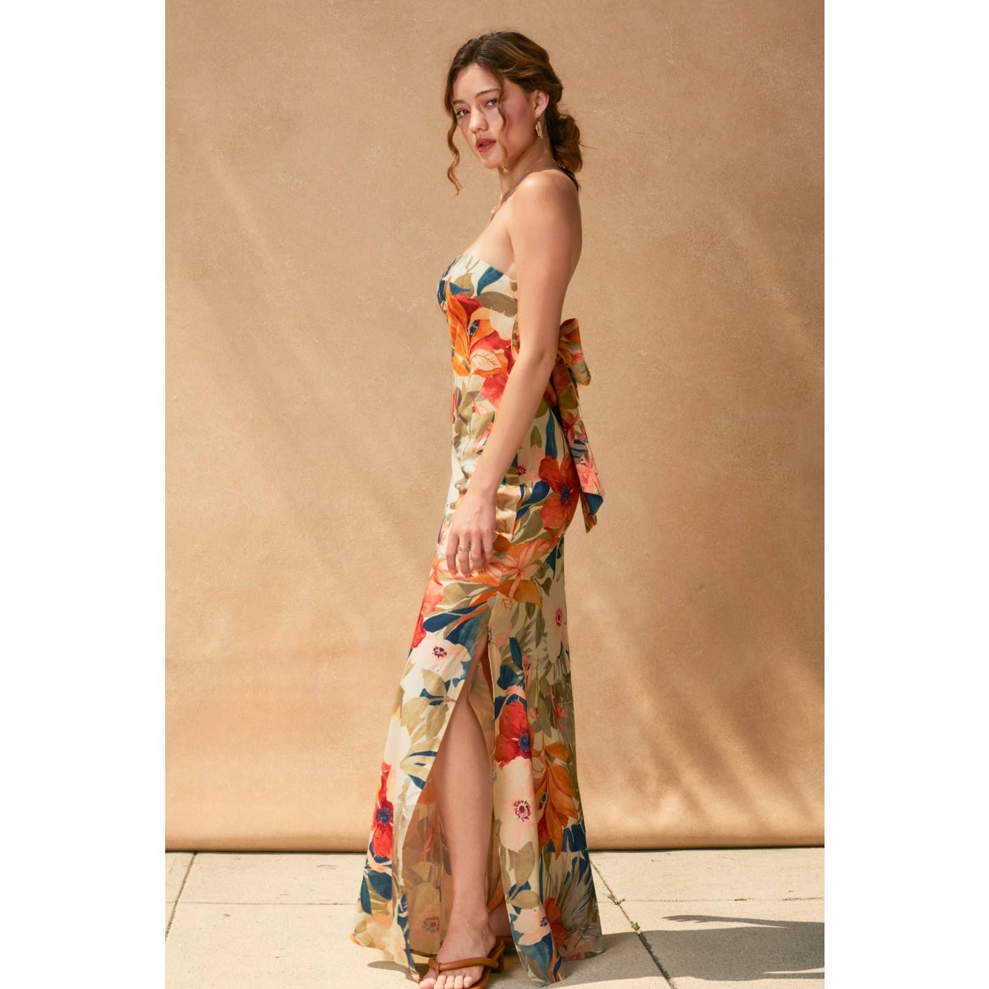 Countryside Bird Strapless Tie Back Maxi Dress