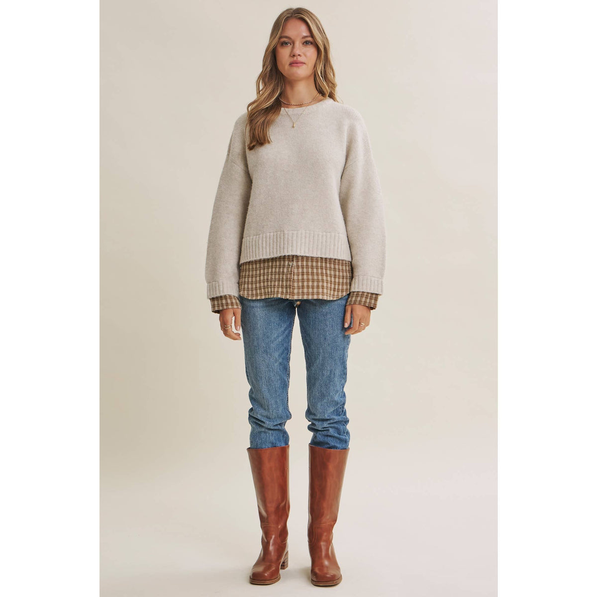 Country Road plaid hem sweater