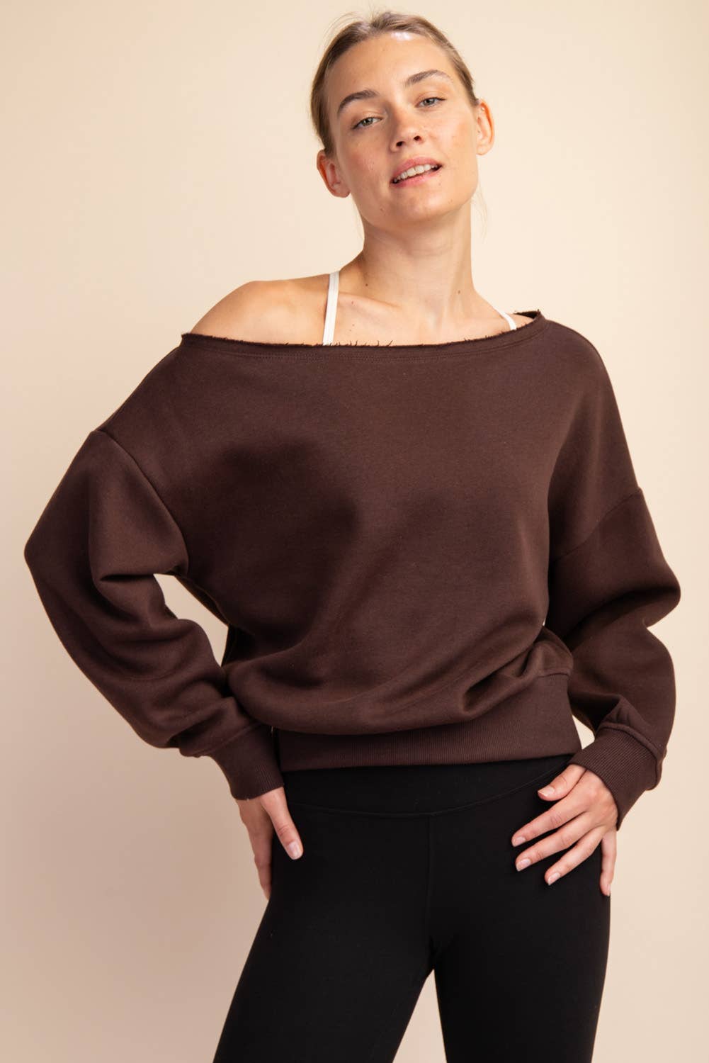 FRENCH TERRY FLEECE OFF SHOULDER TOP