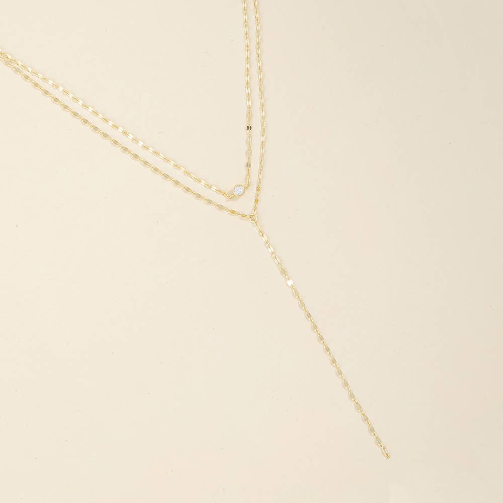 Layered Mirror Chain Bezel Cz Y Necklace