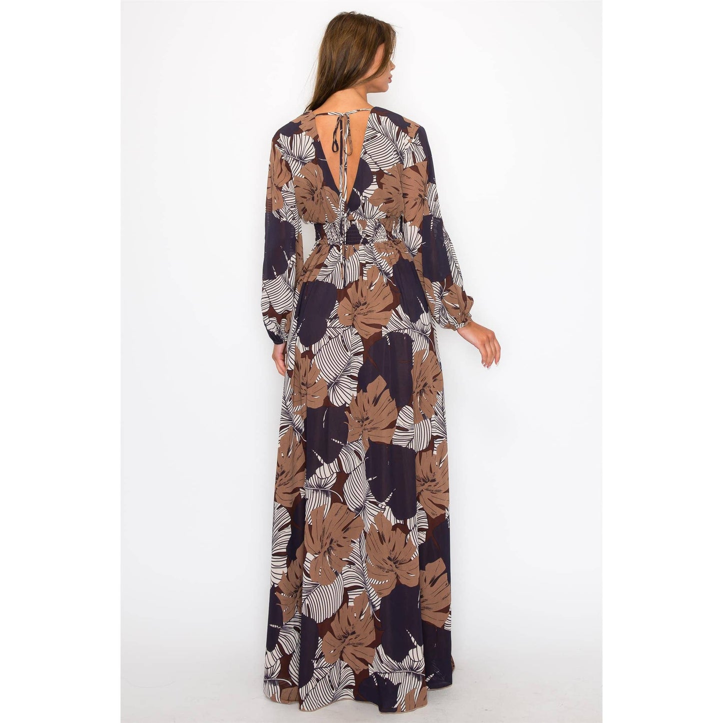 Leaf print maxi dress