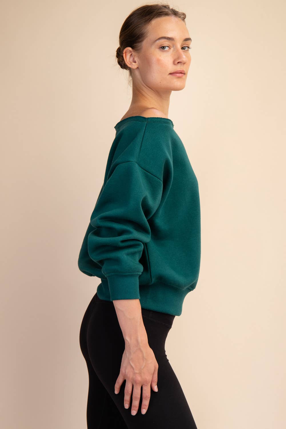 FRENCH TERRY FLEECE OFF SHOULDER TOP
