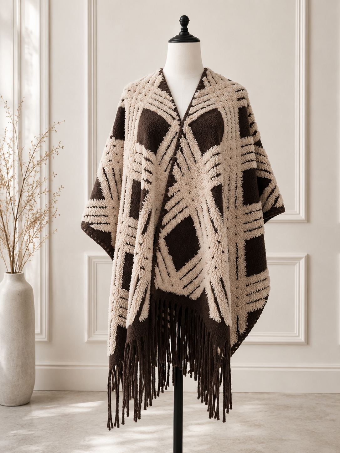 Western Boho 3D Textured Ruana Cardigan