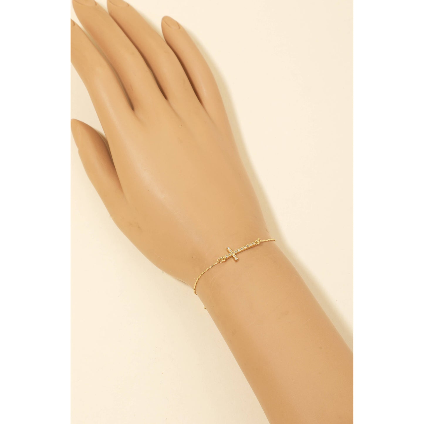 Gold Dipped Studded Cross Charm Chain Bracelet
