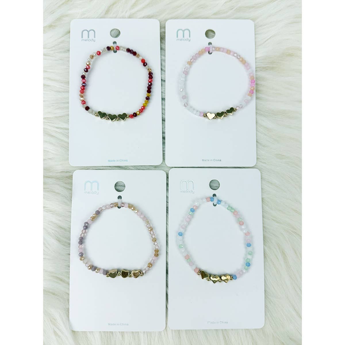 Triple Gold Heart Charm Mix Bead  Bracelet