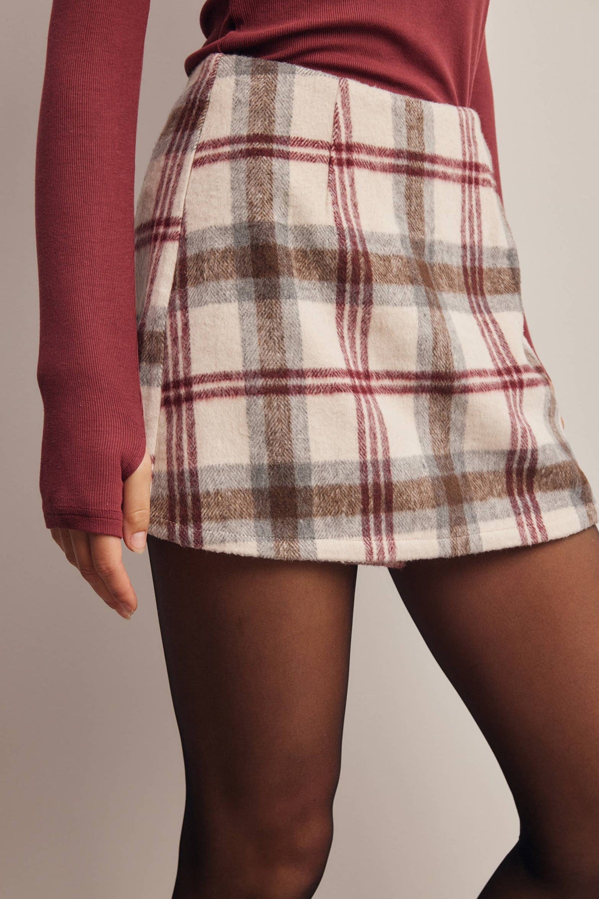 Plaid Wool Blend Skort