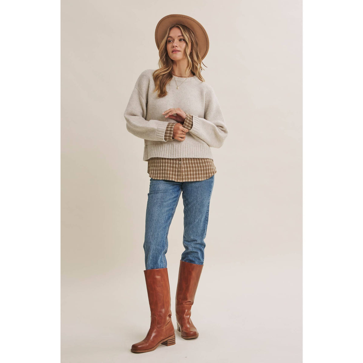 Country Road plaid hem sweater