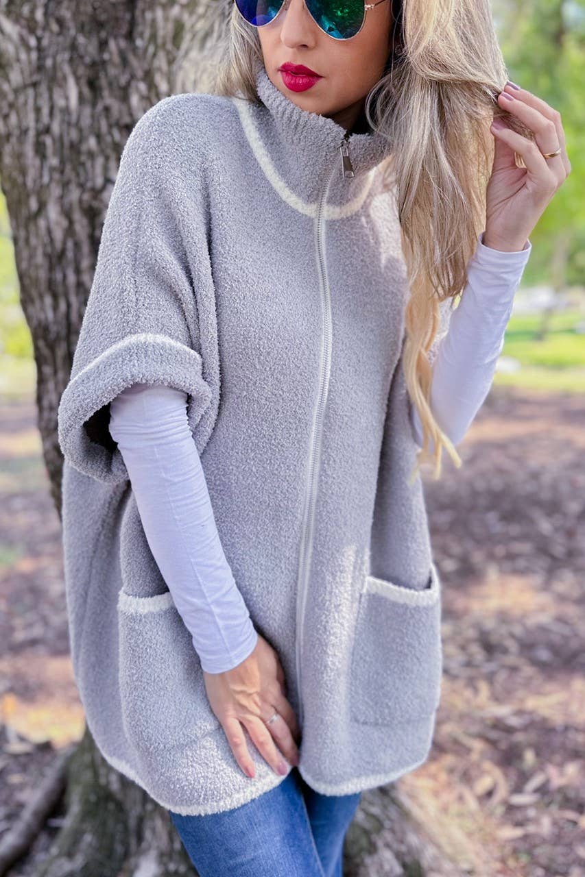 Zip-Up Knit Cardigan with Pockets