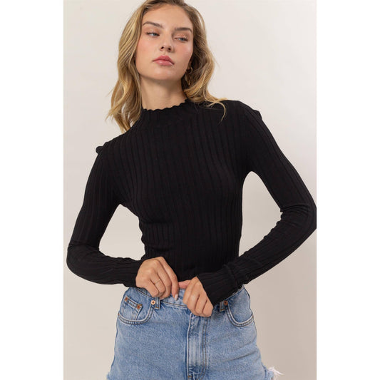 MOCK NECK RIBBED KNIT CROP TOP