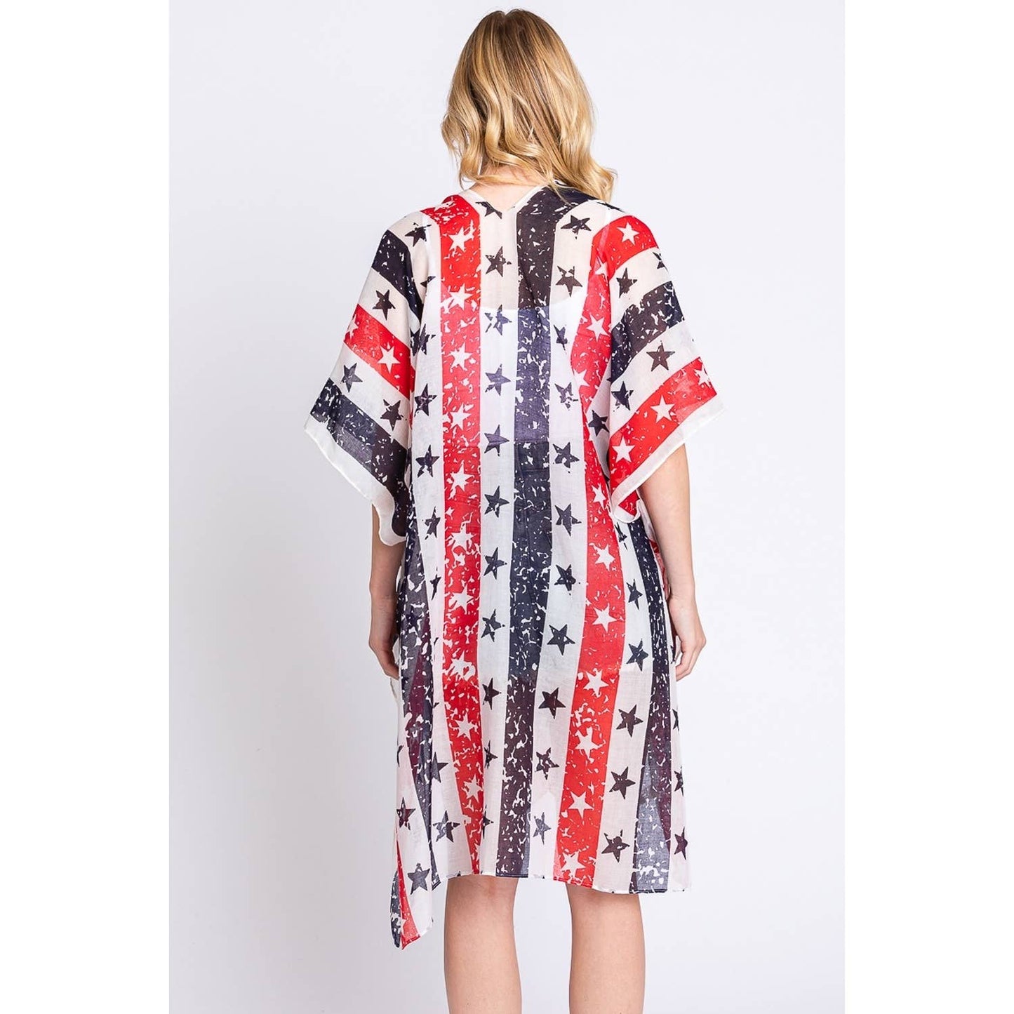AMERICAN FLAG STAR PRINT KIMONO