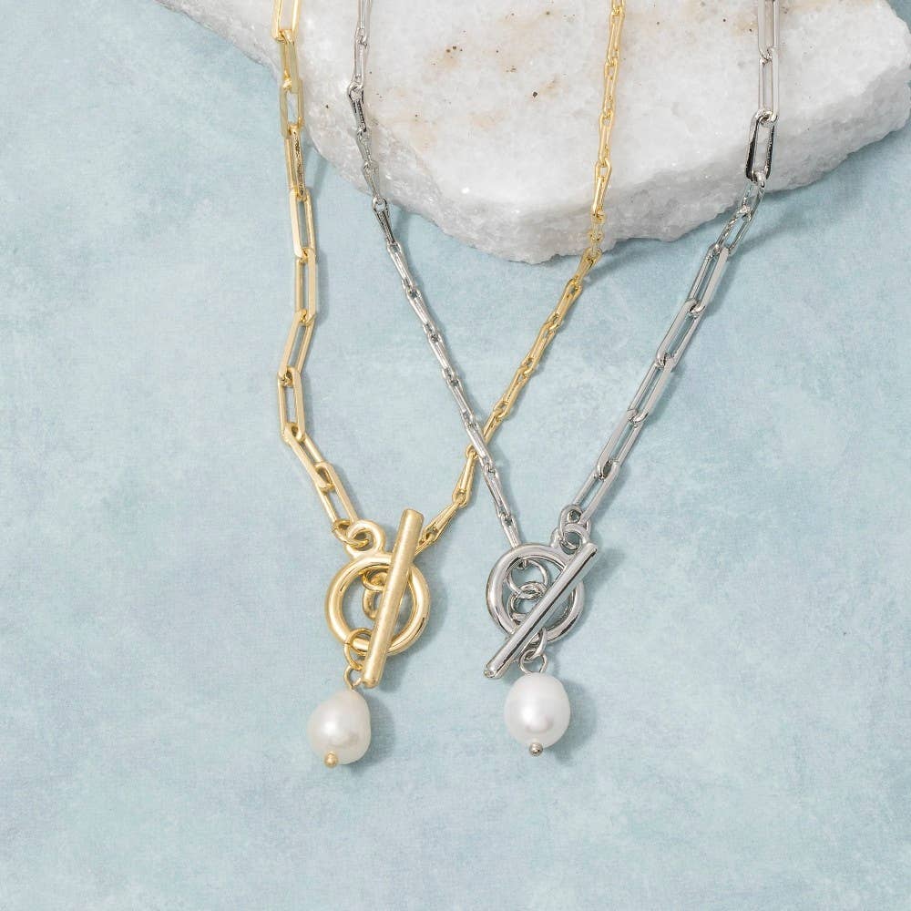 Toggle Chain Pearl Charm Necklace