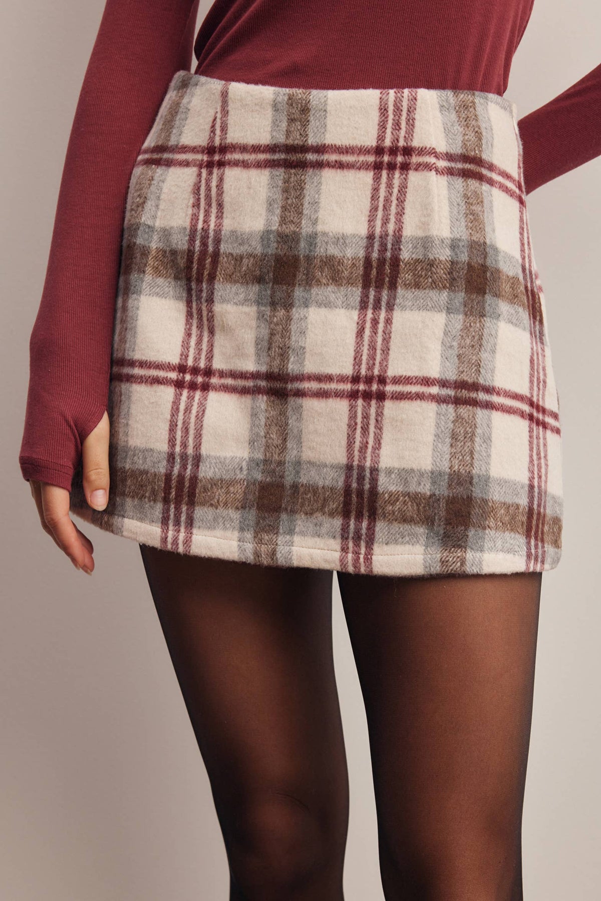 Plaid Wool Blend Skort