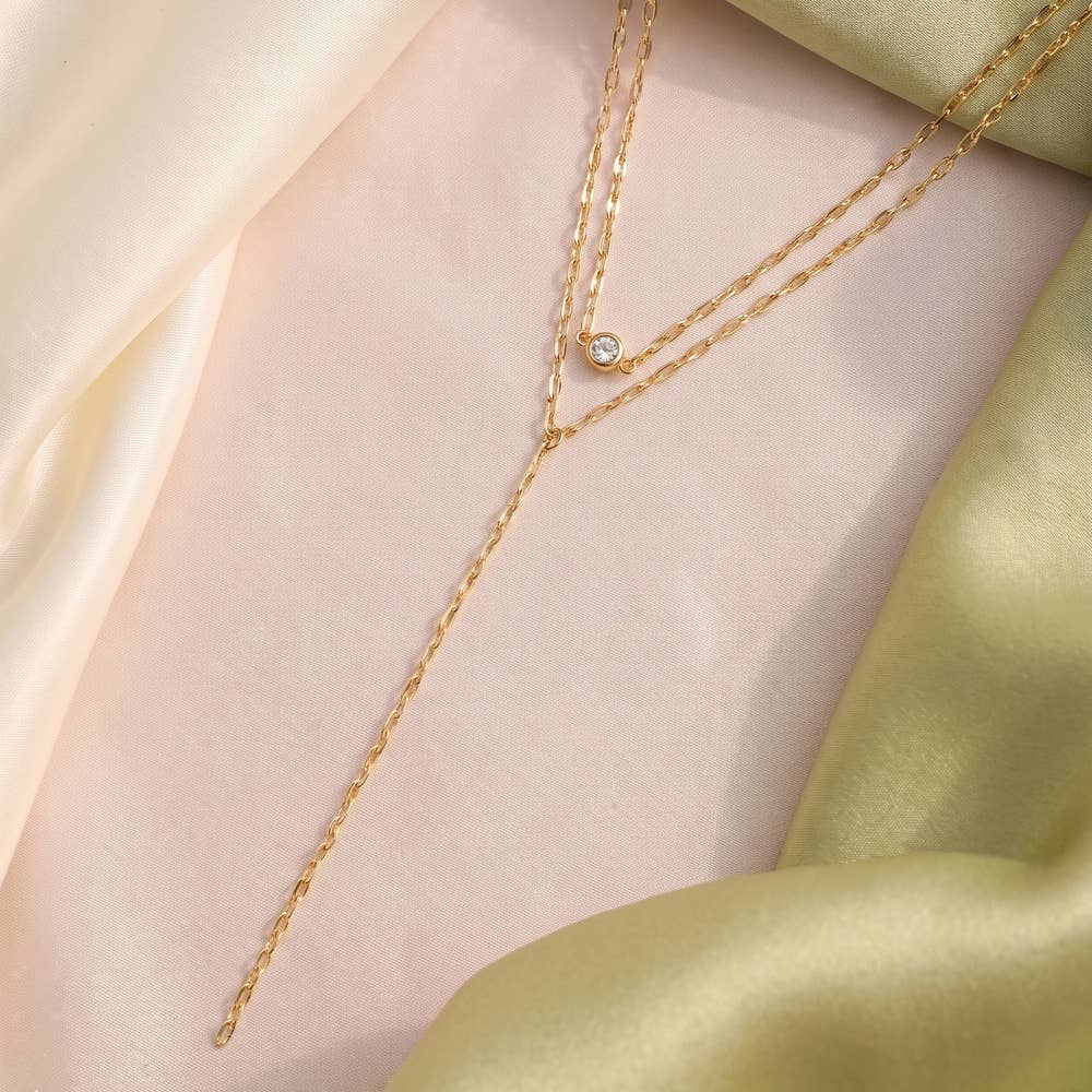Layered Mirror Chain Bezel Cz Y Necklace