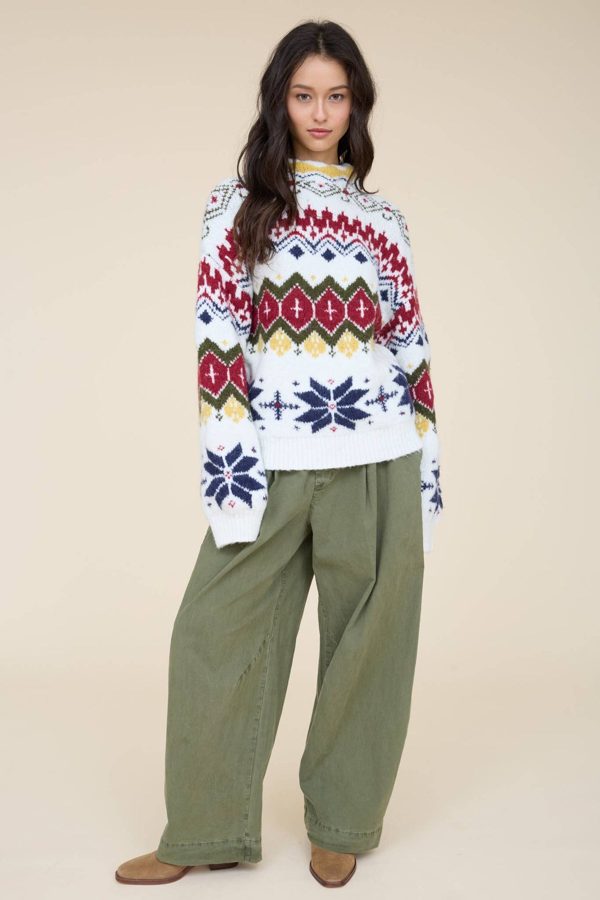 WINTER FAIR ISLE MOCK NECK KNIT SWEATER