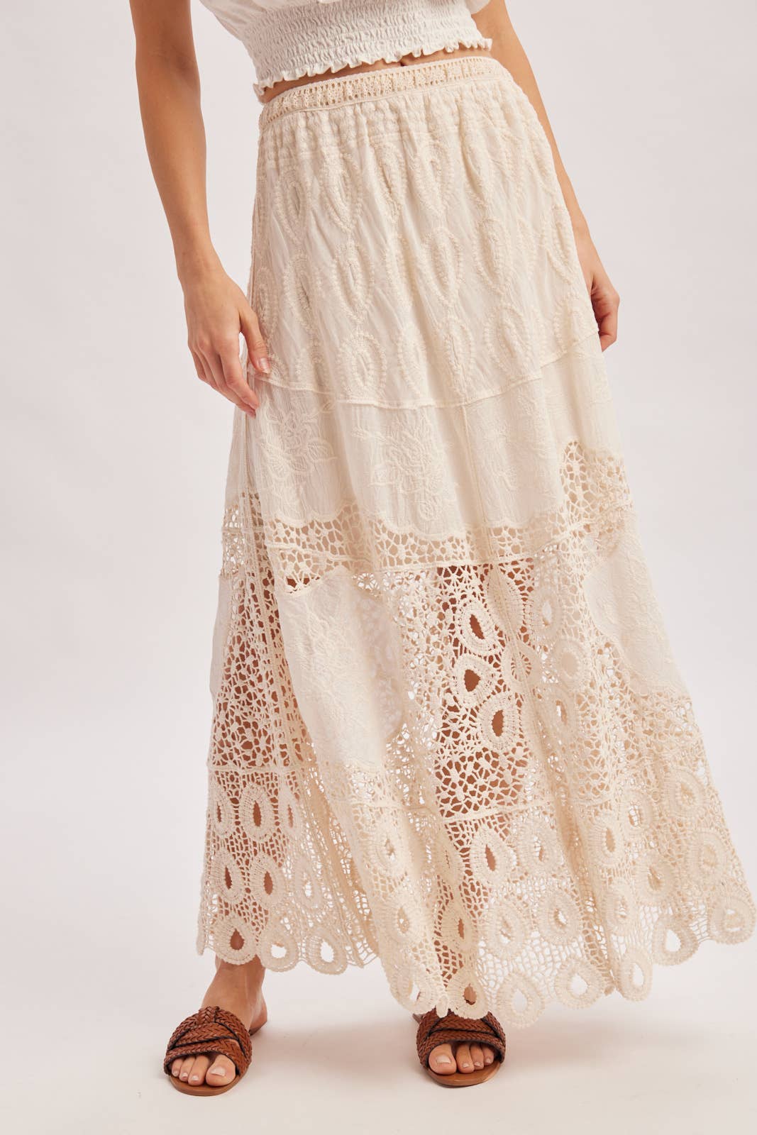 BOHO CROCHET MAXI SKIRT WITH LINING