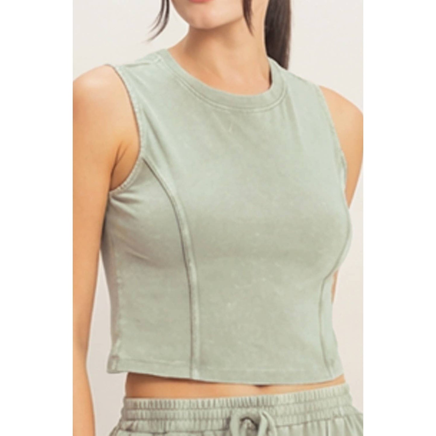 Mineral Washed Sleeveless Top & Wide Leg Pants Set