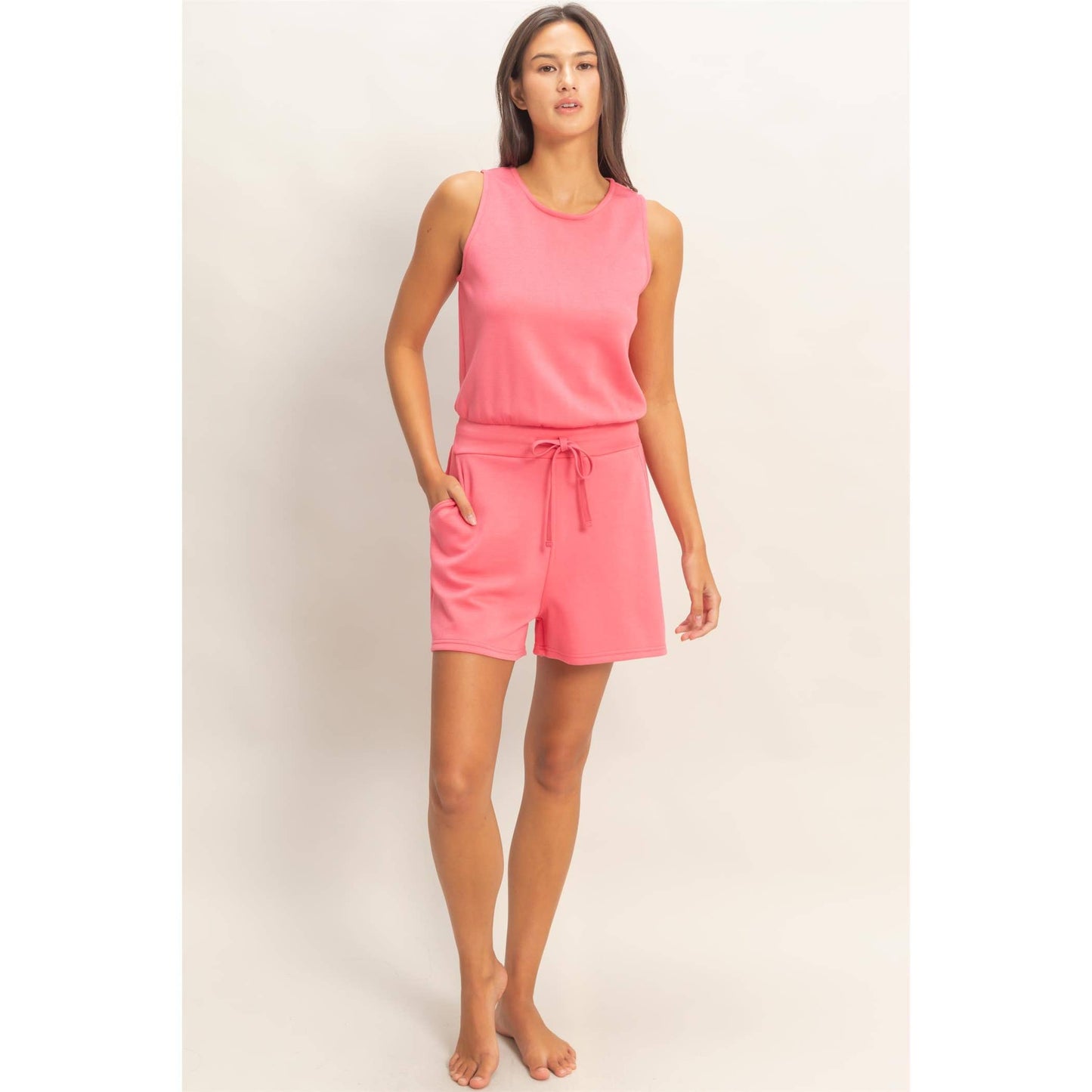 Drawstring Waist Sleeveless Romper