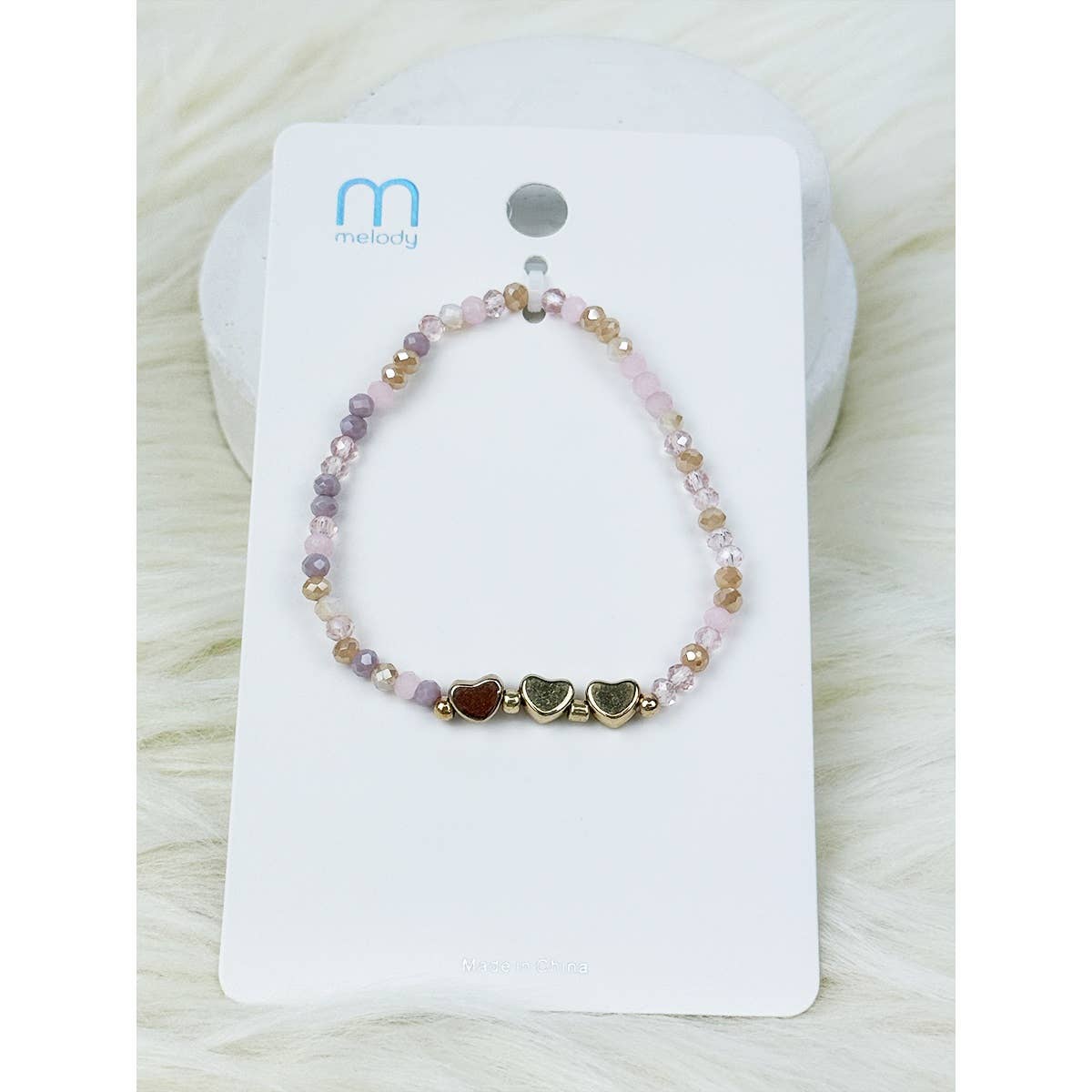 Triple Gold Heart Charm Mix Bead  Bracelet