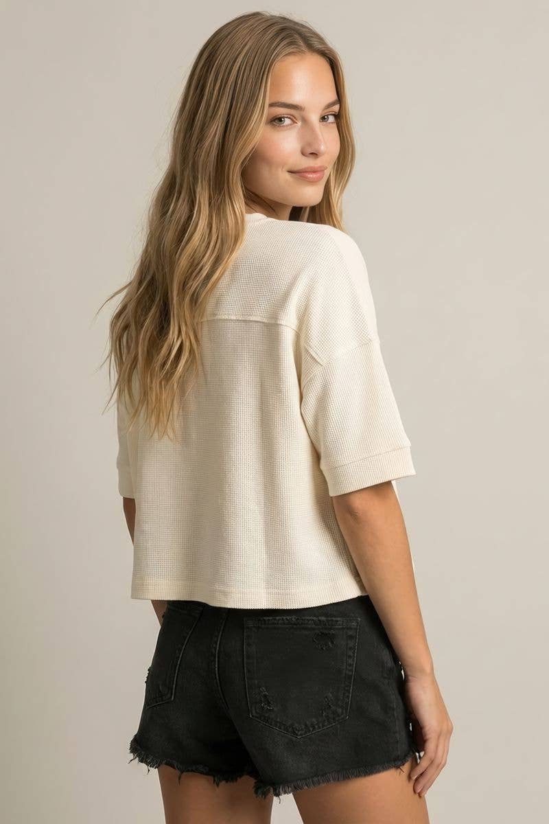 ROUND NECK BUTTON DOWN CARDIGAN STYLE BOXY KNIT TOP - 45700T