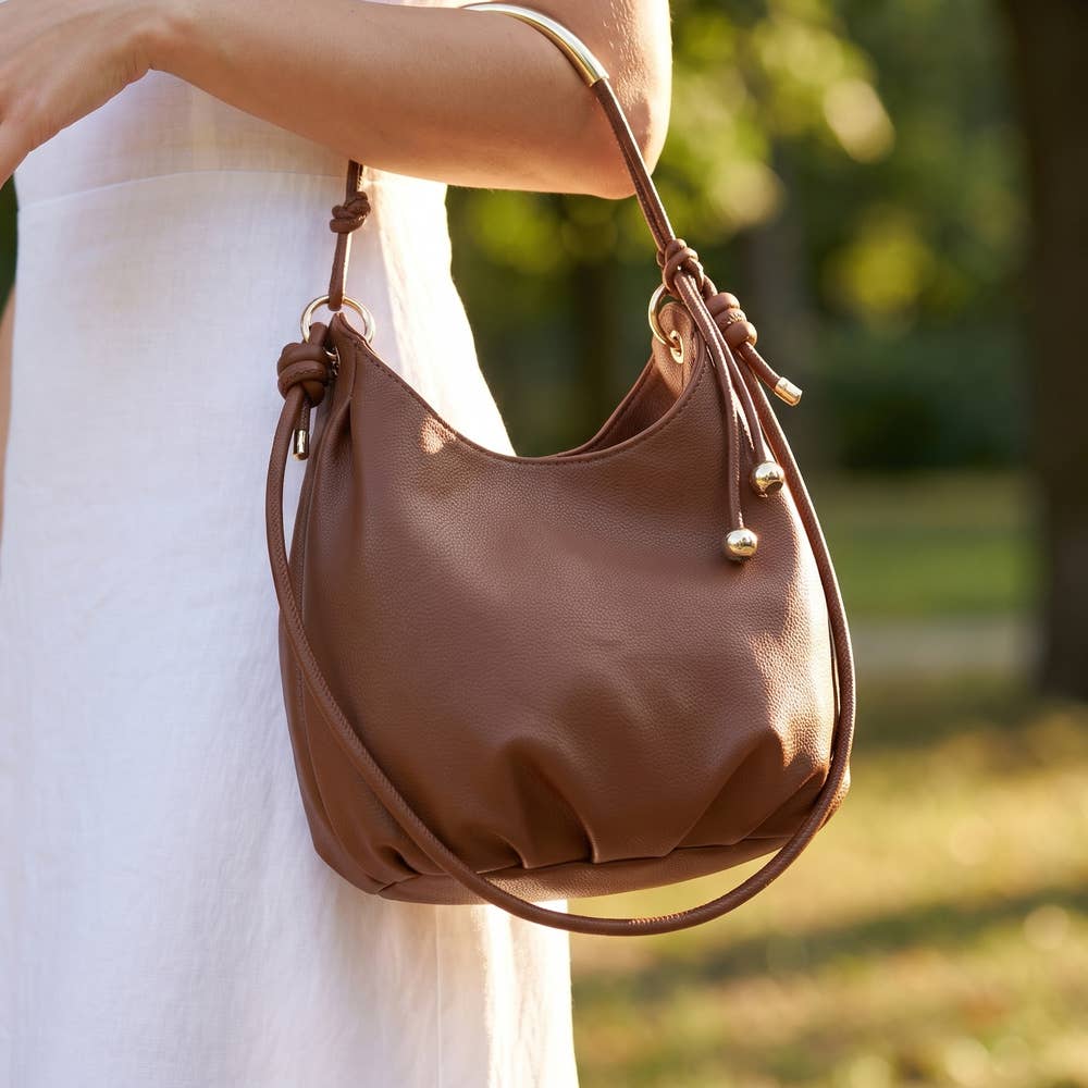 Curved Bar Handle Slouchy Bucket Bag