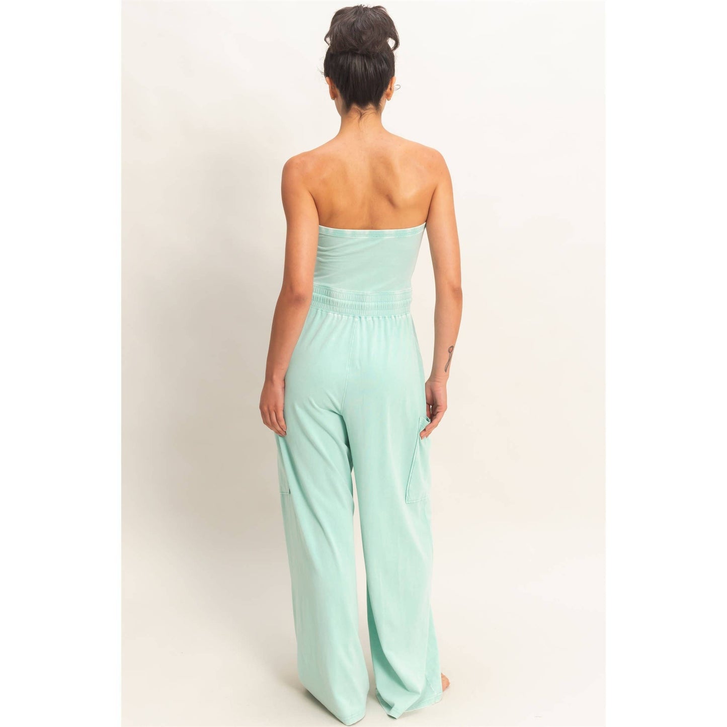 Mineral Wash Strapless Wide-Leg Jumpsuit