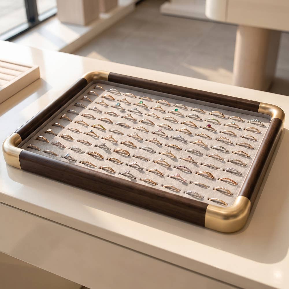 Ring Display Tray With Metal Corner Accents