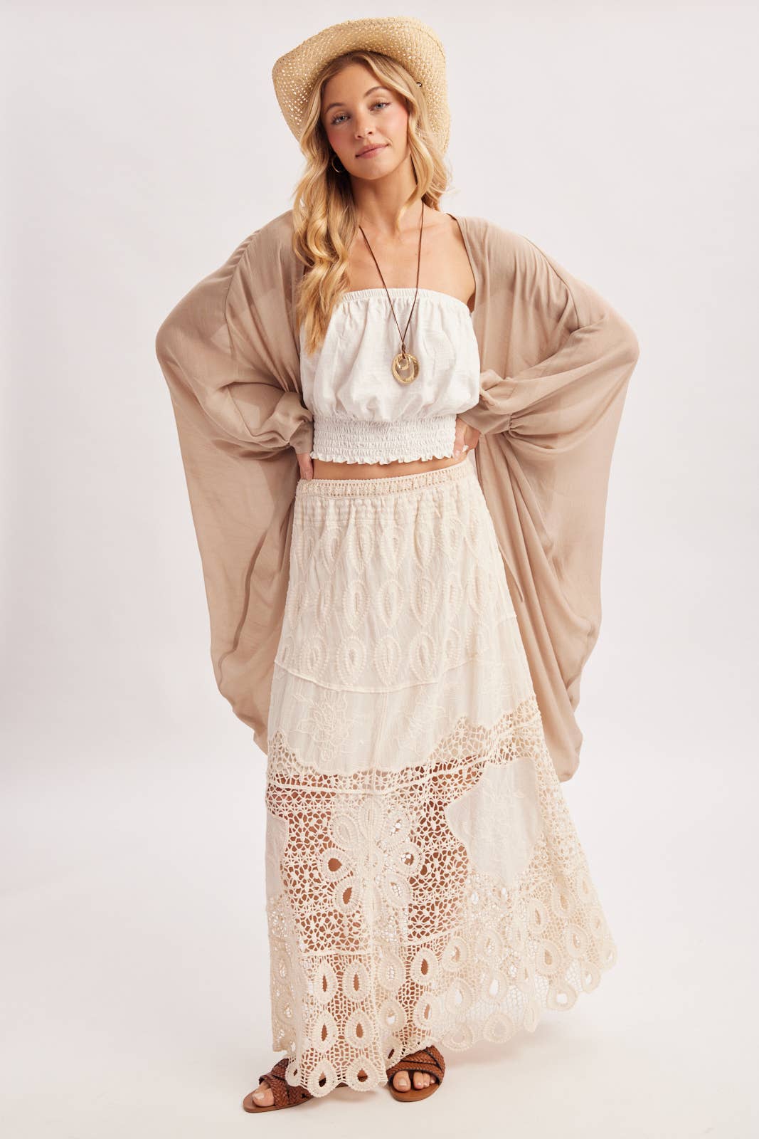 BOHO CROCHET MAXI SKIRT WITH LINING