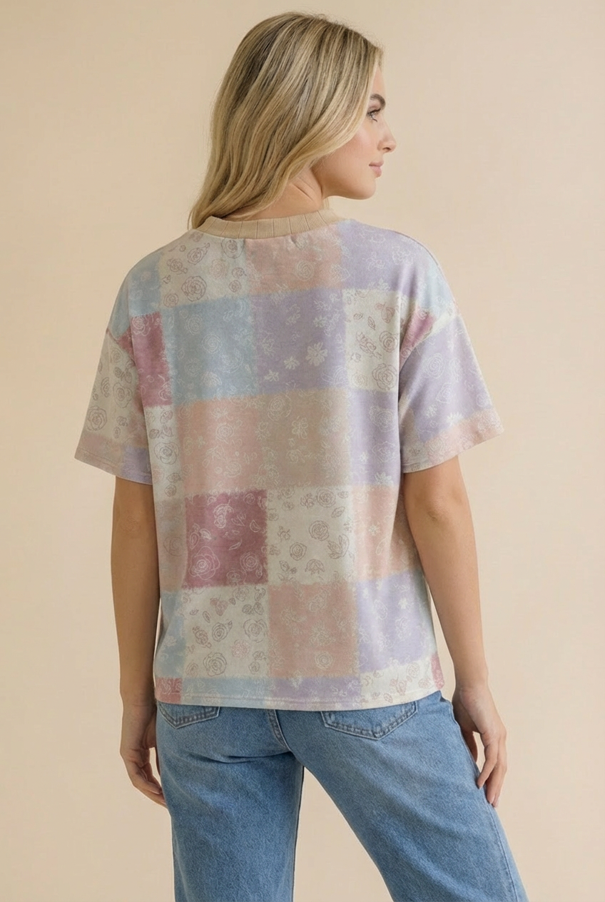 Crew Neck Button Down Patchwork Cardigan